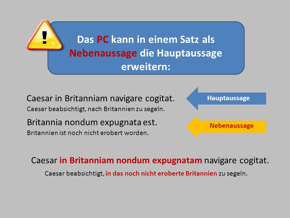 Das PC kann in einem Satz als Nebenaussage die Hauptaussage erweitern: