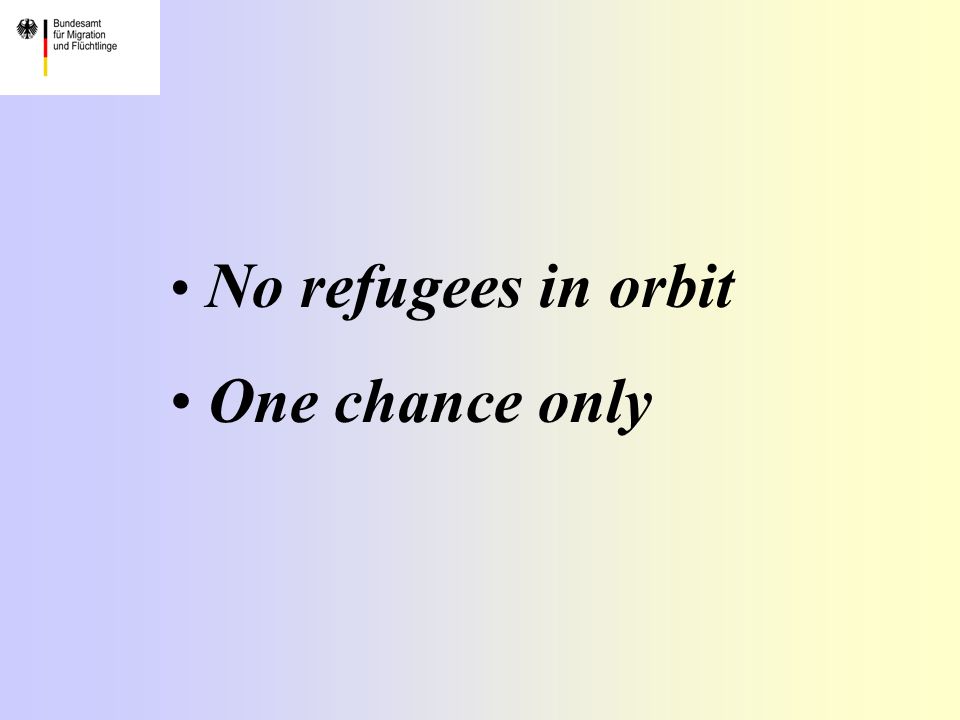 No refugees in orbit One chance only