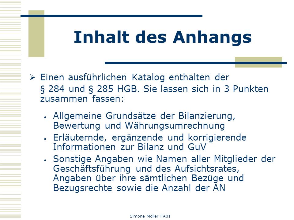Inhalt des Anhangs Einen ausführlichen Katalog enthalten der