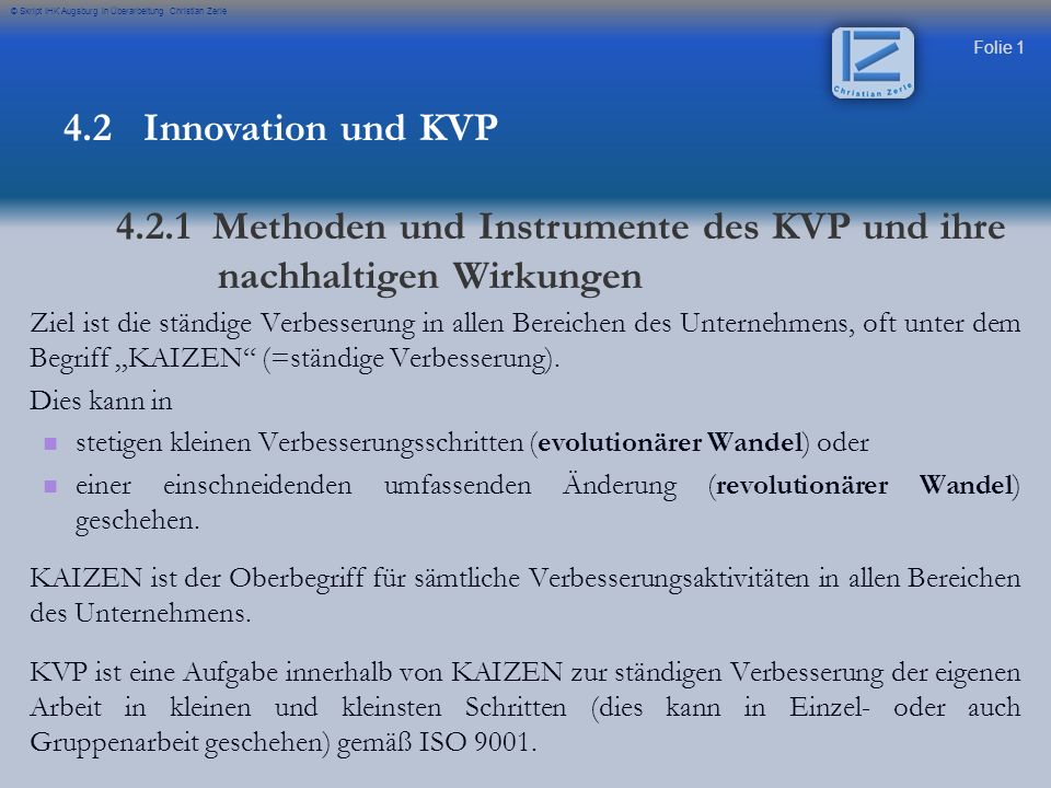 4.2.1 Methoden und Instrumente des KVP und ihre nachhaltigen Wirkungen