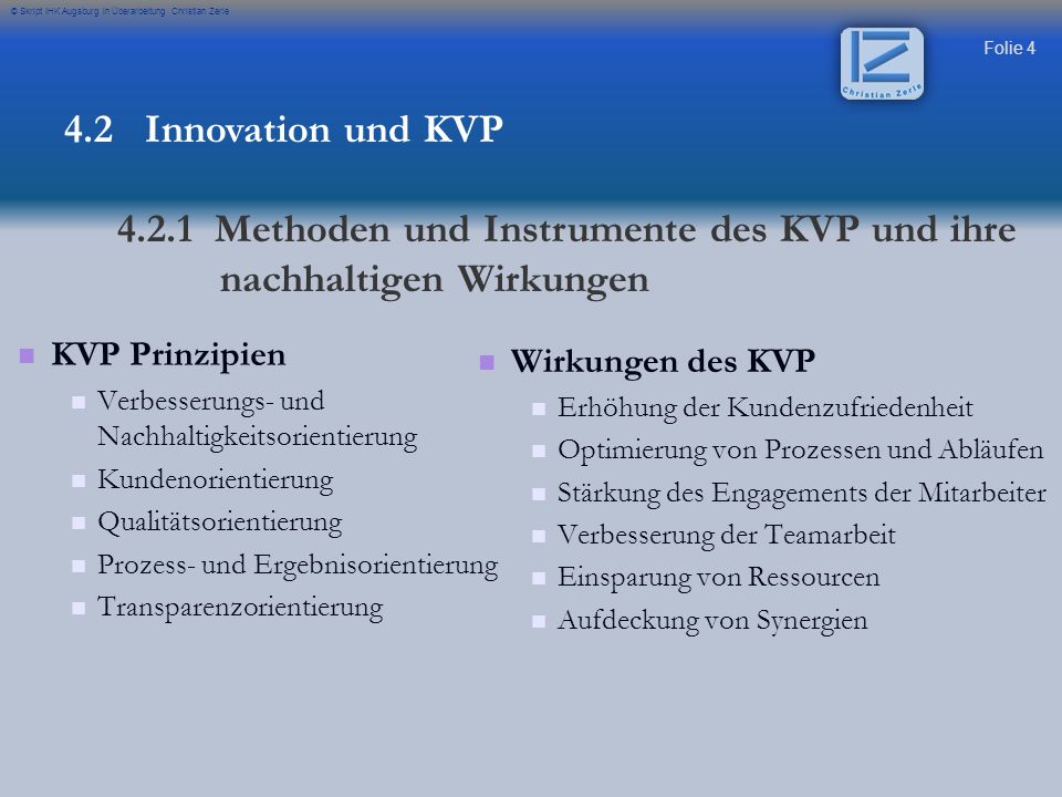4.2.1 Methoden und Instrumente des KVP und ihre nachhaltigen Wirkungen