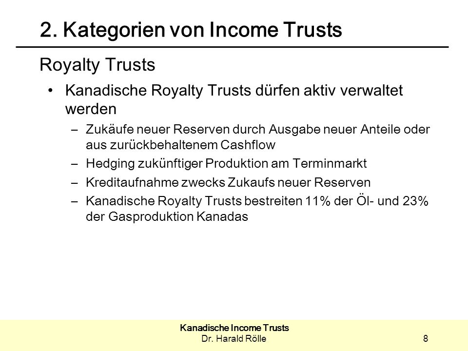 2. Kategorien von Income Trusts