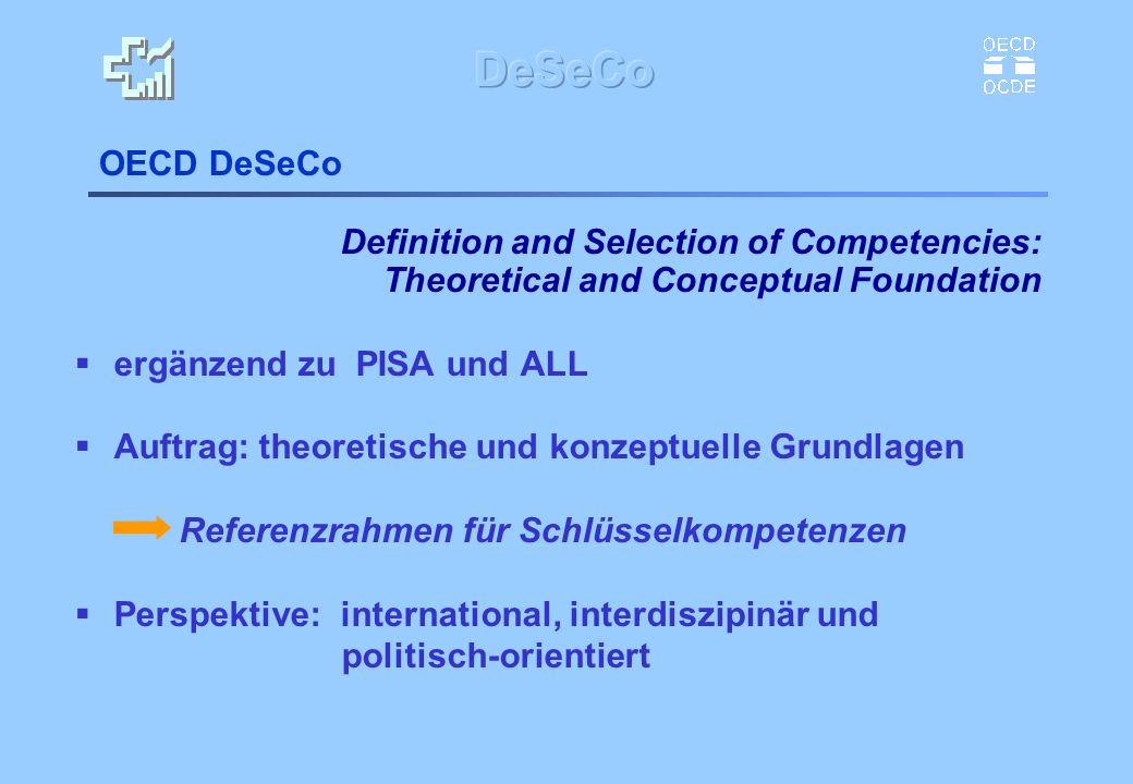 OECD DeSeCo Definition and Selection of Competencies: Theoretical and Conceptual Foundation. ergänzend zu PISA und ALL.