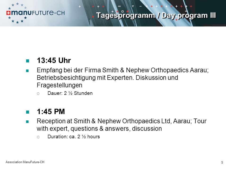 Tagesprogramm / Day program III