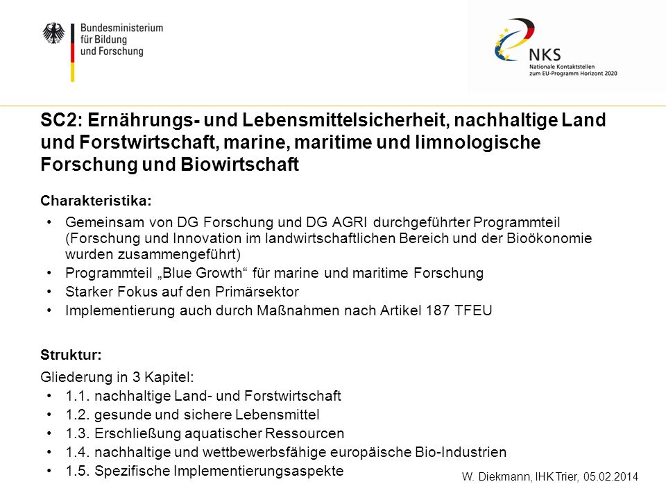 SC2: Ernährungs- und Lebensmittelsicherheit, nachhaltige Land und Forstwirtschaft, marine, maritime und limnologische Forschung und Biowirtschaft