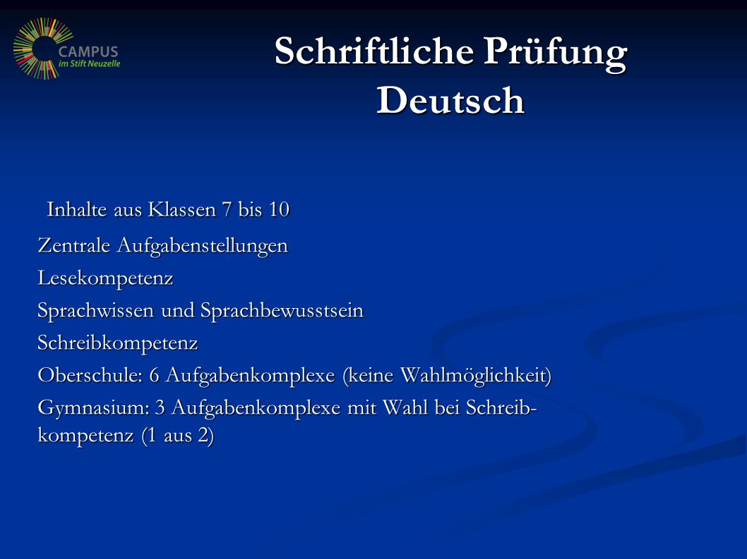Schriftliche Prüfung Deutsch