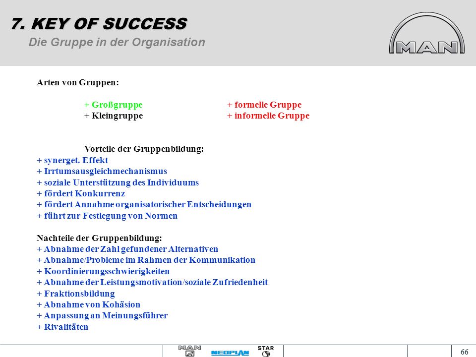 7. KEY OF SUCCESS Die Gruppe in der Organisation Arten von Gruppen:
