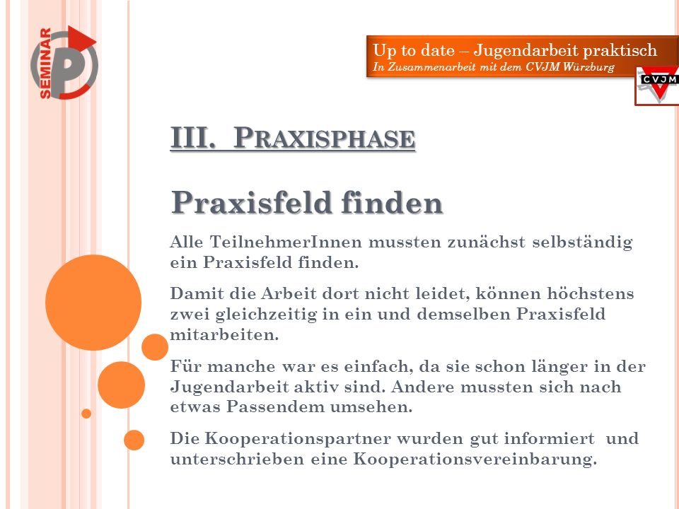 Praxisfeld finden III. Praxisphase Up to date – Jugendarbeit praktisch