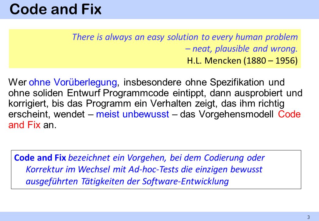Code and Fix There is always an easy solution to every human problem