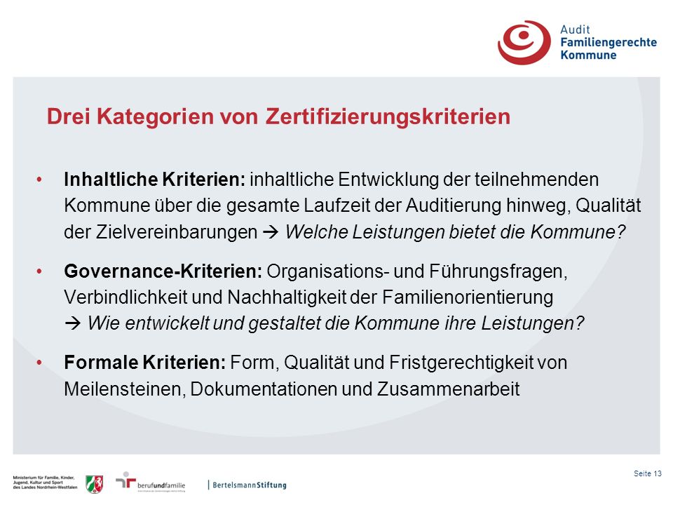 Drei Kategorien von Zertifizierungskriterien