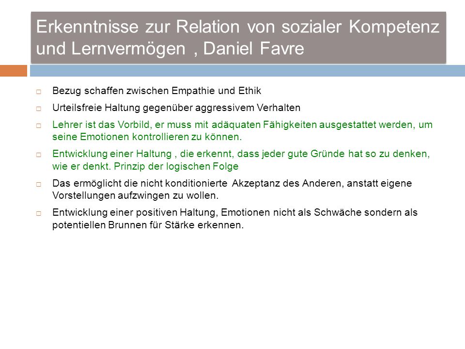 Erkenntnisse zur Relation von sozialer Kompetenz und Lernvermögen , Daniel Favre