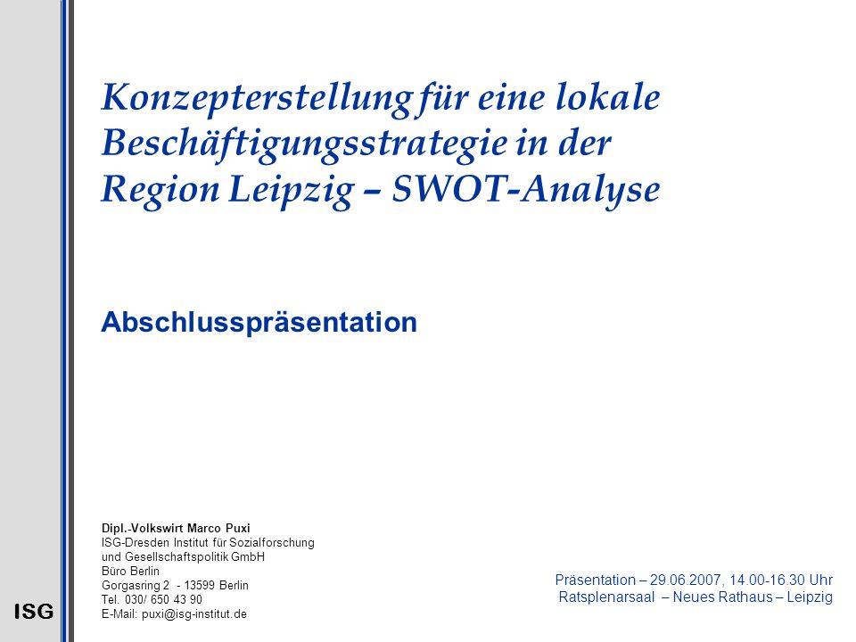 Konzepterstellung für eine lokale Beschäftigungsstrategie in der Region Leipzig – SWOT-Analyse