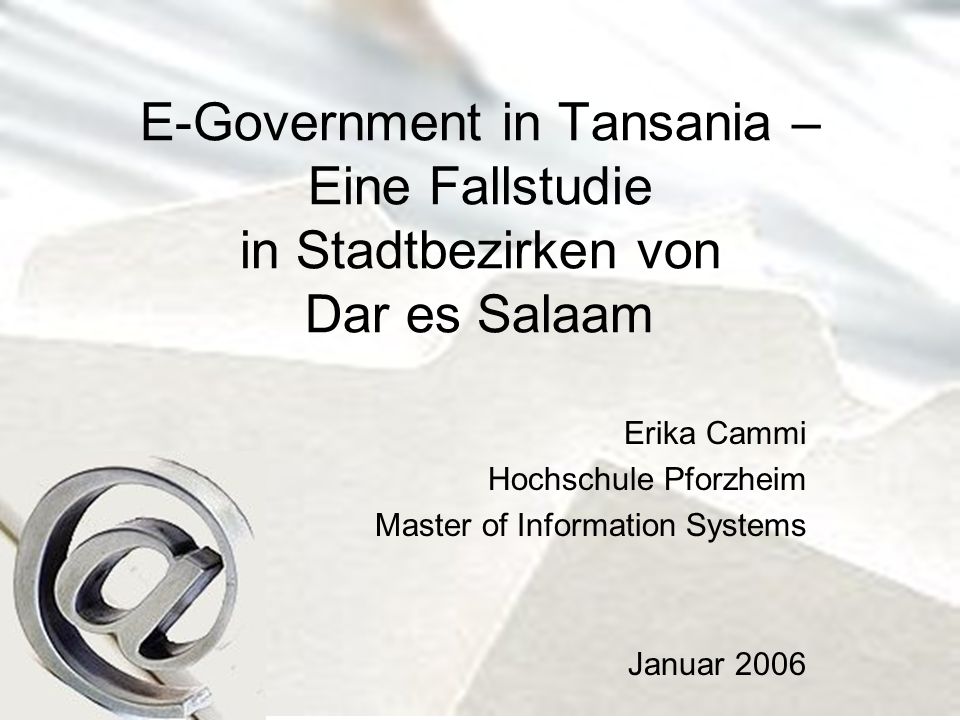 E-Government in Tansania – Eine Fallstudie in Stadtbezirken von Dar es Salaam
