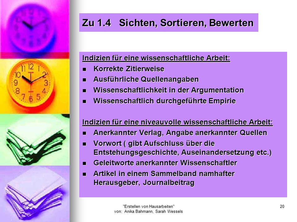 Zu 1.4 Sichten, Sortieren, Bewerten