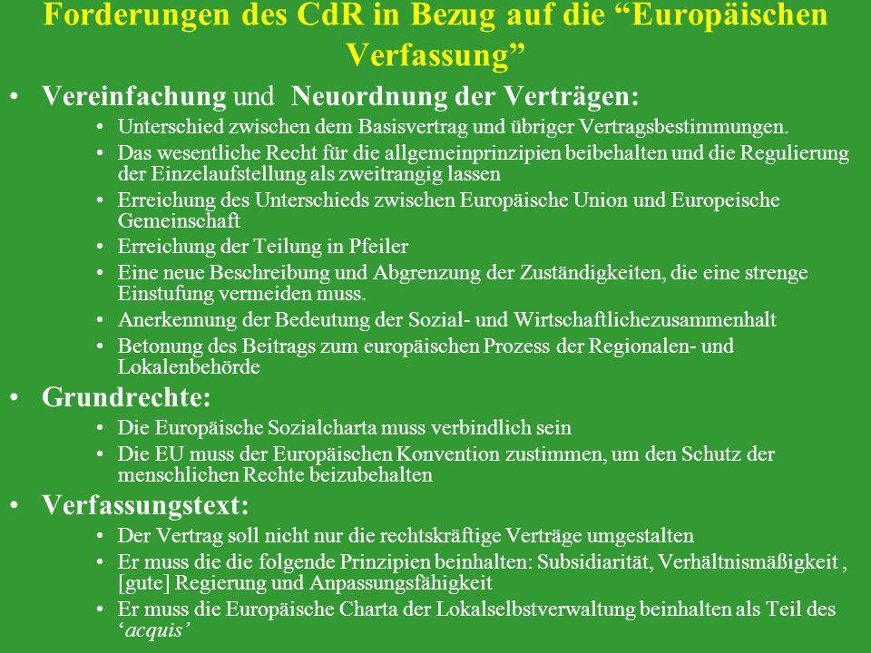 Forderungen des CdR in Bezug auf die Europäischen Verfassung