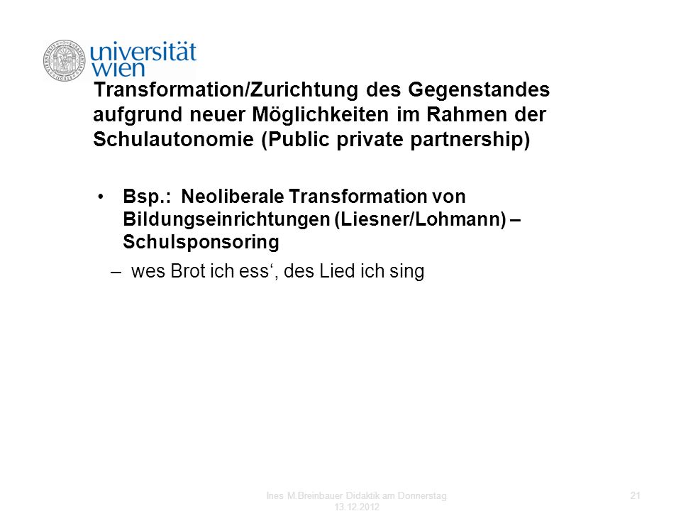 Ines M.Breinbauer Didaktik am Donnerstag
