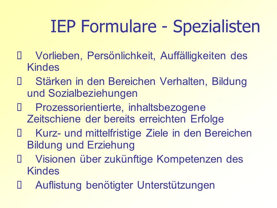 IEP Formulare - Spezialisten