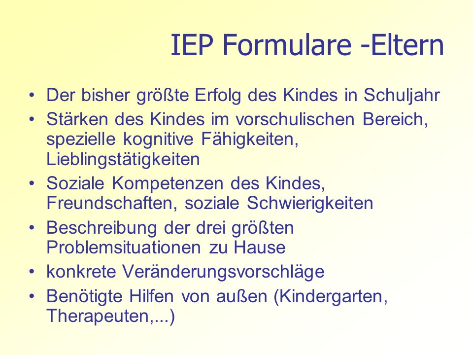 IEP Formulare -Eltern Der bisher größte Erfolg des Kindes in Schuljahr