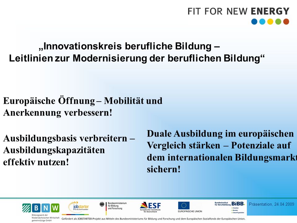 „Innovationskreis berufliche Bildung – Leitlinien zur Modernisierung der beruflichen Bildung