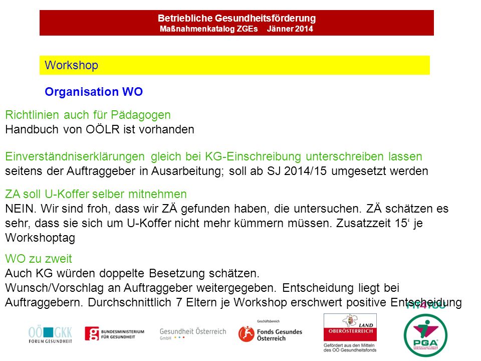 Betriebliche Gesundheitsförderung Maßnahmenkatalog ZGEs Jänner 2014