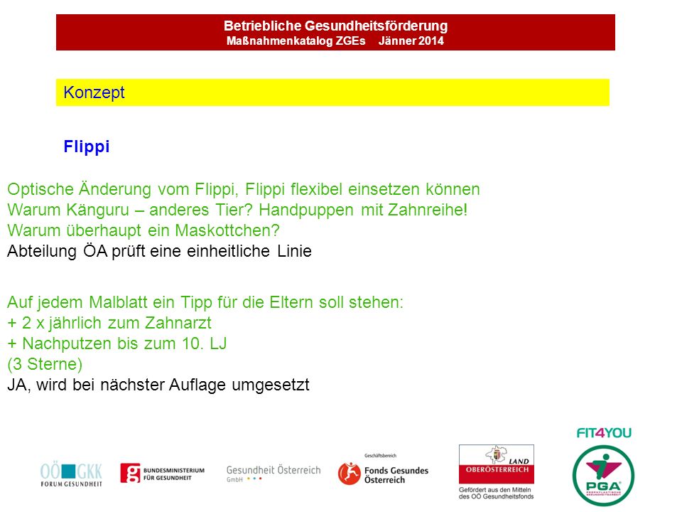 Betriebliche Gesundheitsförderung Maßnahmenkatalog ZGEs Jänner 2014