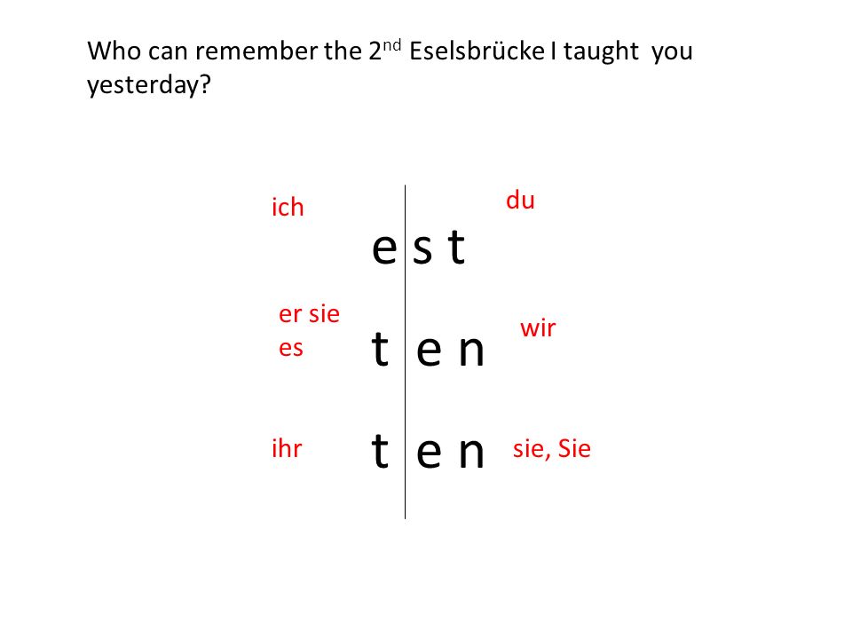 Who can remember the 2nd Eselsbrücke I taught you yesterday
