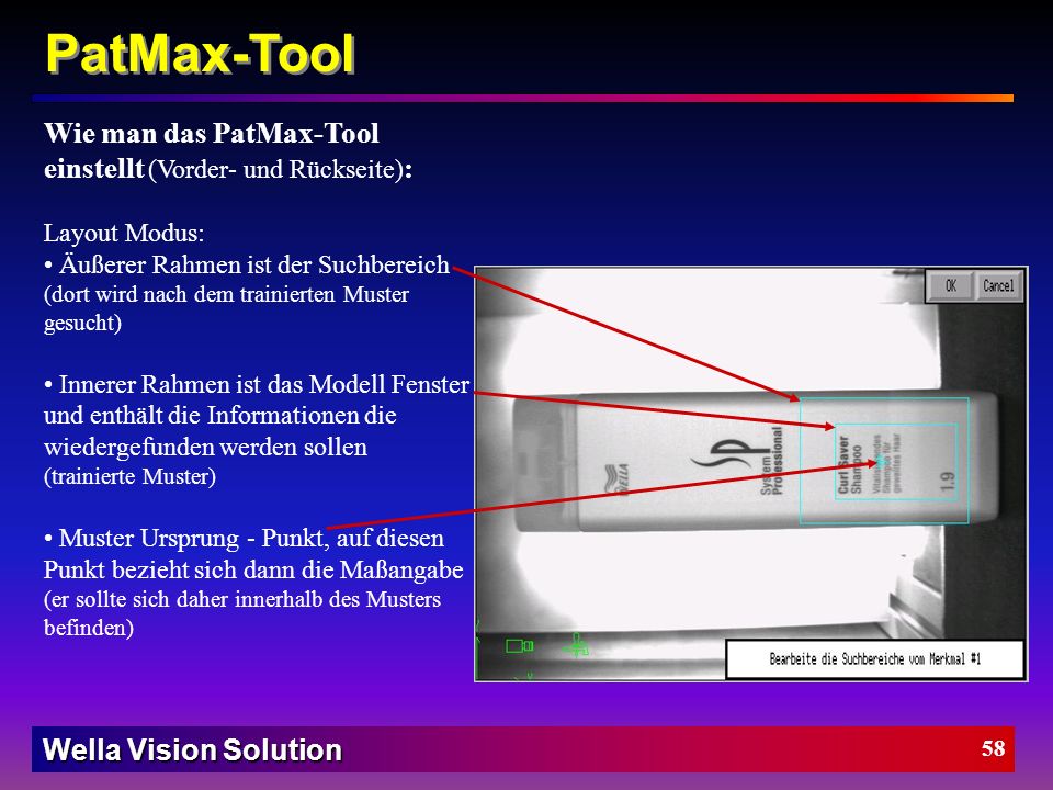 PatMax-Tool Wie man das PatMax-Tool einstellt (Vorder- und Rückseite):