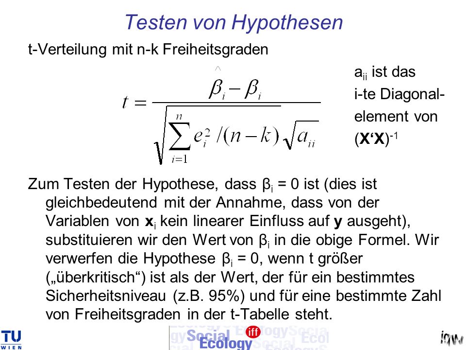 Testen von Hypothesen t-Verteilung mit n-k Freiheitsgraden aii ist das
