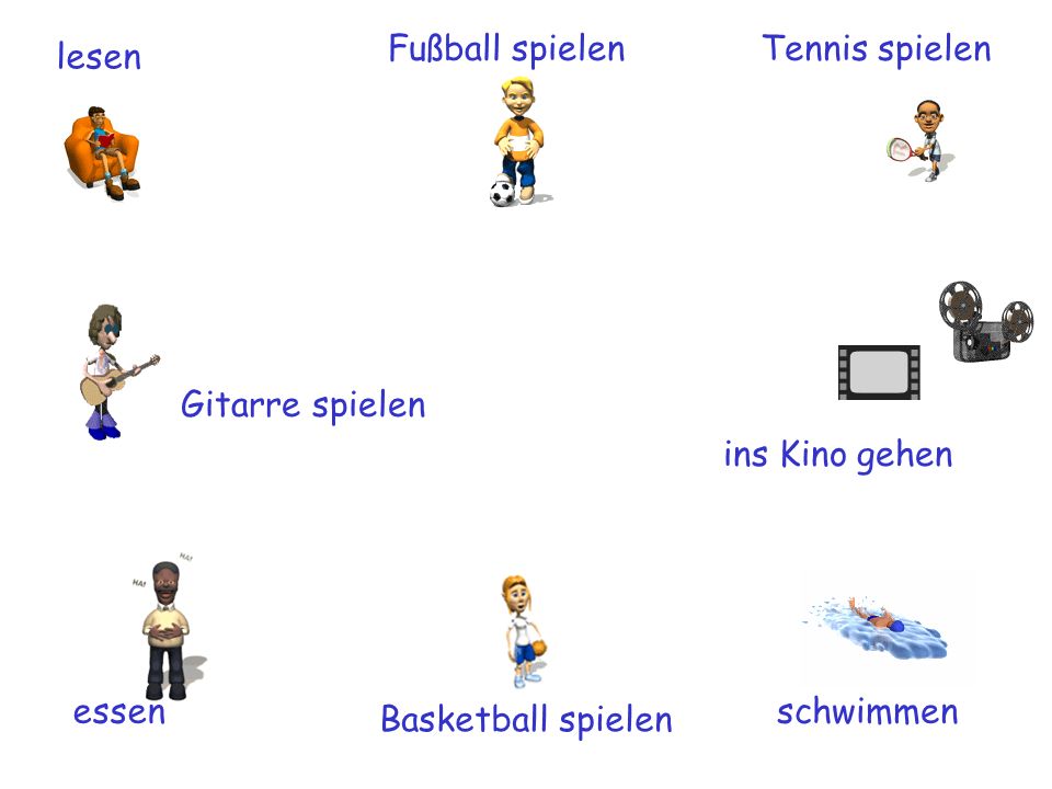 Fußball spielen Tennis spielen. lesen. Gitarre spielen.