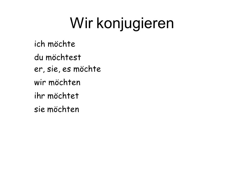 Wir konjugieren ich möchte du möchtest er, sie, es möchte wir möchten