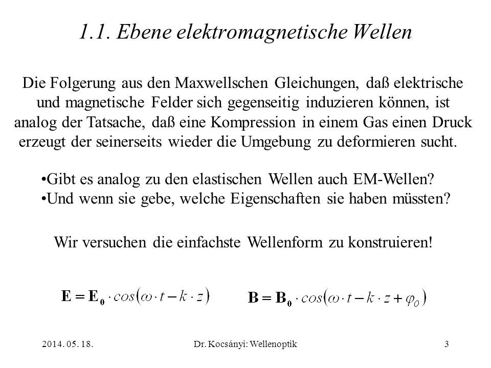 1.1. Ebene elektromagnetische Wellen