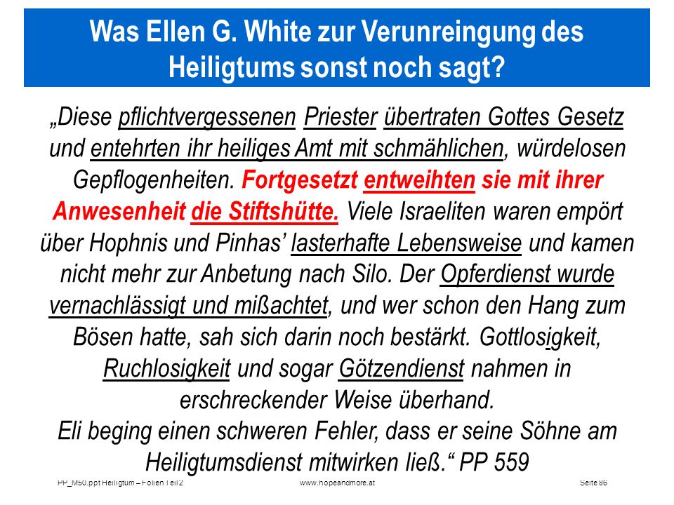 Was Ellen G. White zur Verunreingung des Heiligtums sonst noch sagt