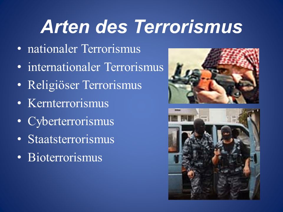 Arten des Terrorismus nationaler Terrorismus
