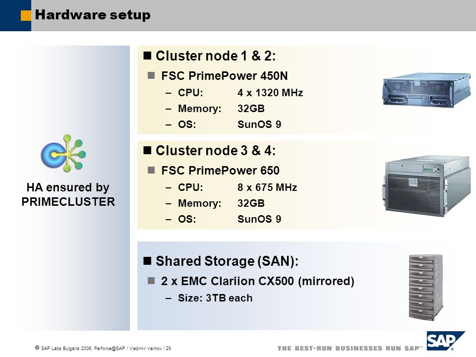 Hardware setup Cluster node 1 & 2: Cluster node 3 & 4: