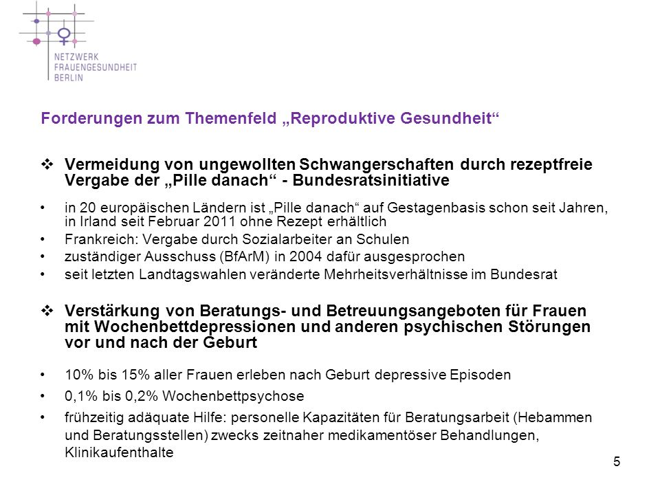Forderungen zum Themenfeld „Reproduktive Gesundheit