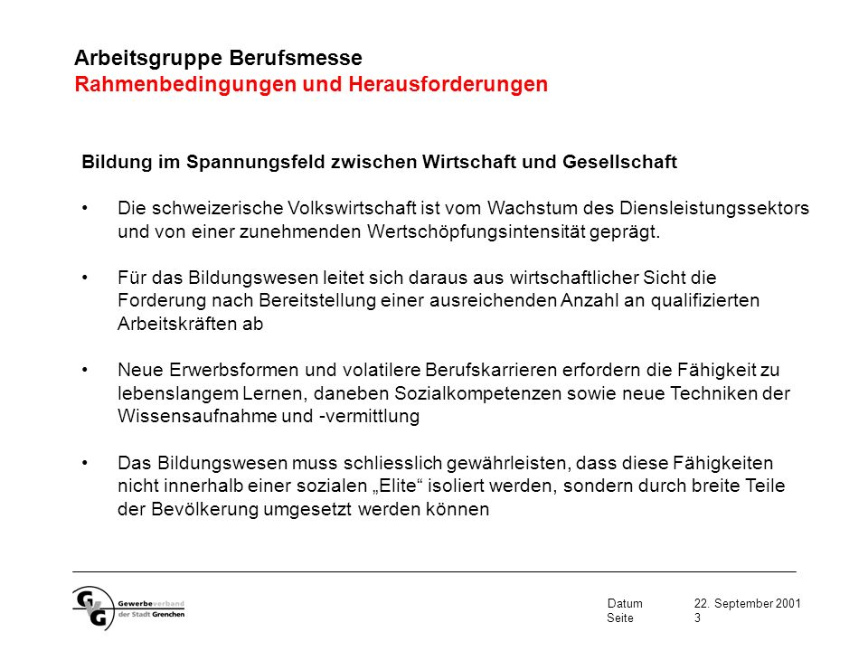 Arbeitsgruppe Berufsmesse Rahmenbedingungen und Herausforderungen