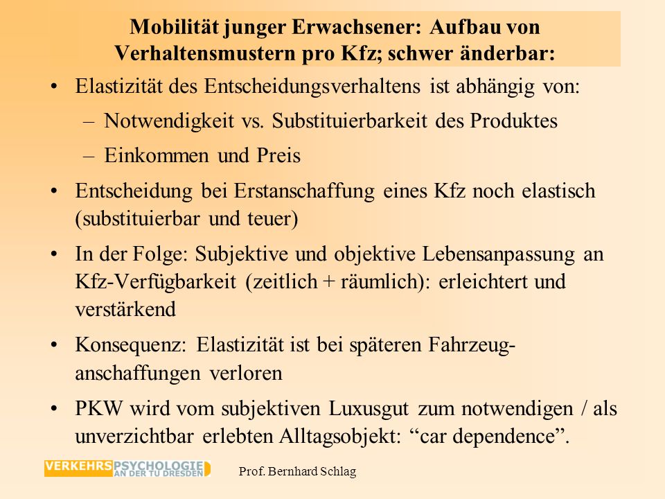 Mobilität junger Erwachsener: Aufbau von Verhaltensmustern pro Kfz; schwer änderbar:
