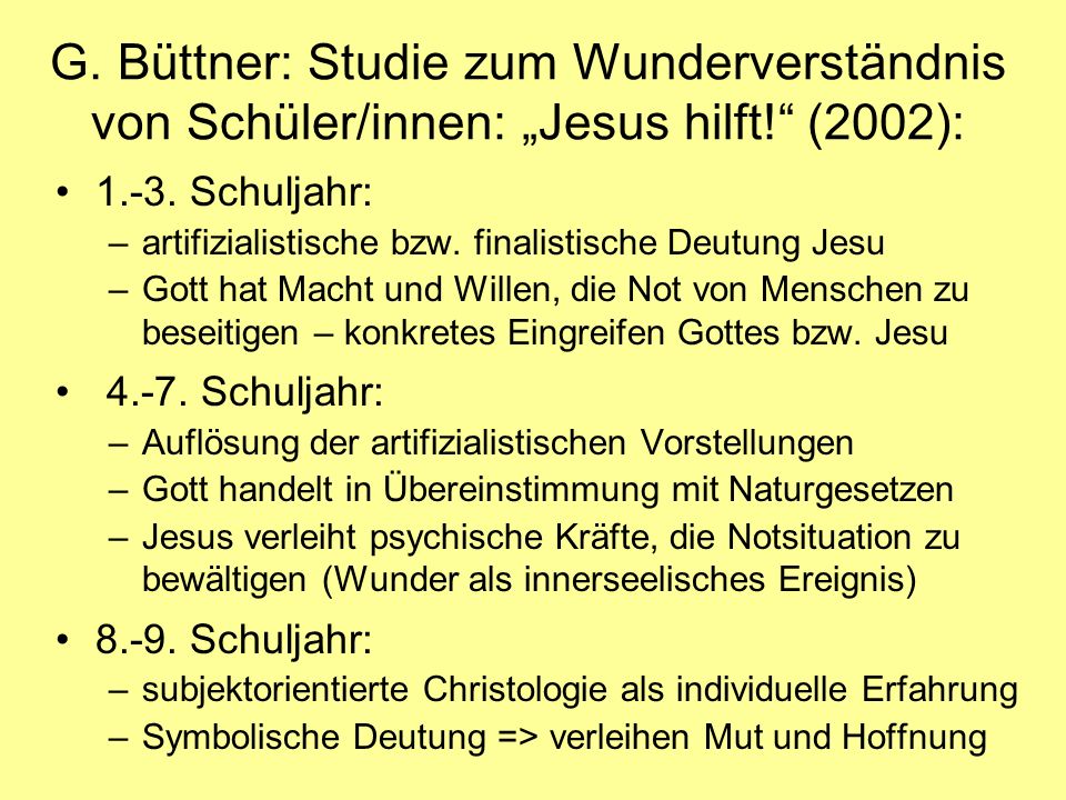 G. Büttner: Studie zum Wunderverständnis von Schüler/innen: „Jesus hilft! (2002):