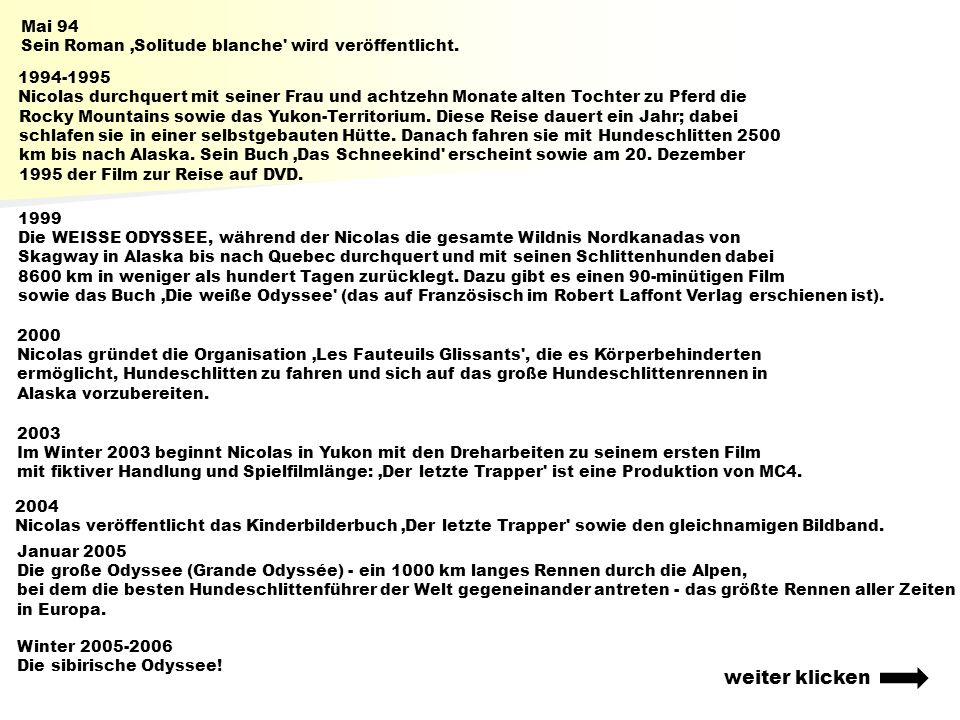 Mai 94 Sein Roman ‚Solitude blanche wird veröffentlicht