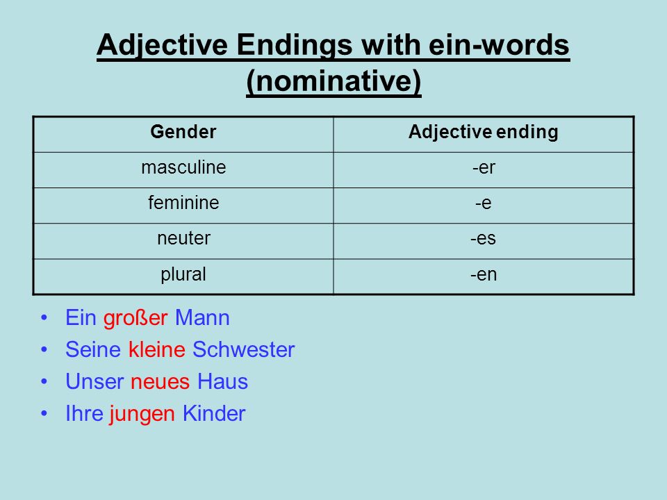 Adjective Endings with ein-words (nominative)