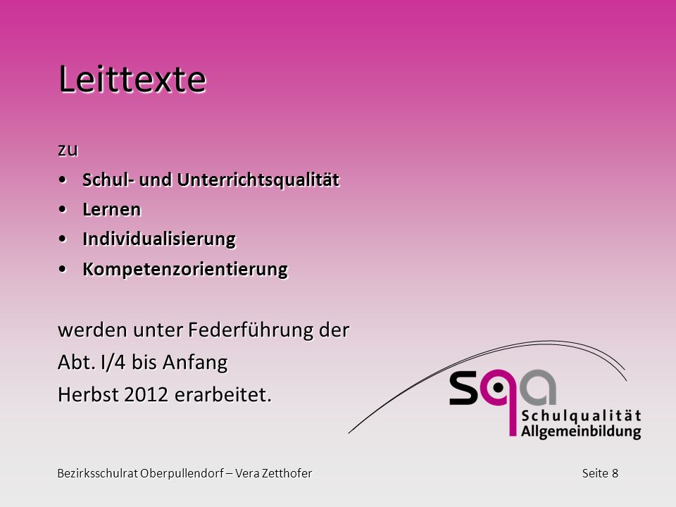 Leittexte zu werden unter Federführung der Abt. I/4 bis Anfang