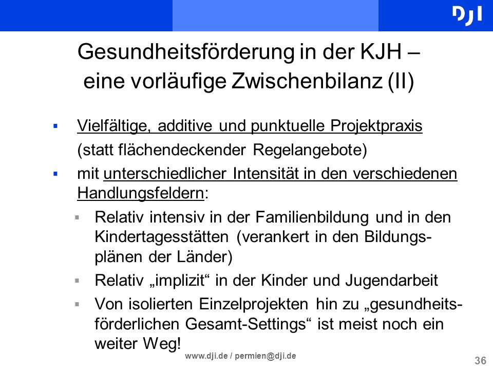 Gesundheitsförderung in der KJH – eine vorläufige Zwischenbilanz (II)