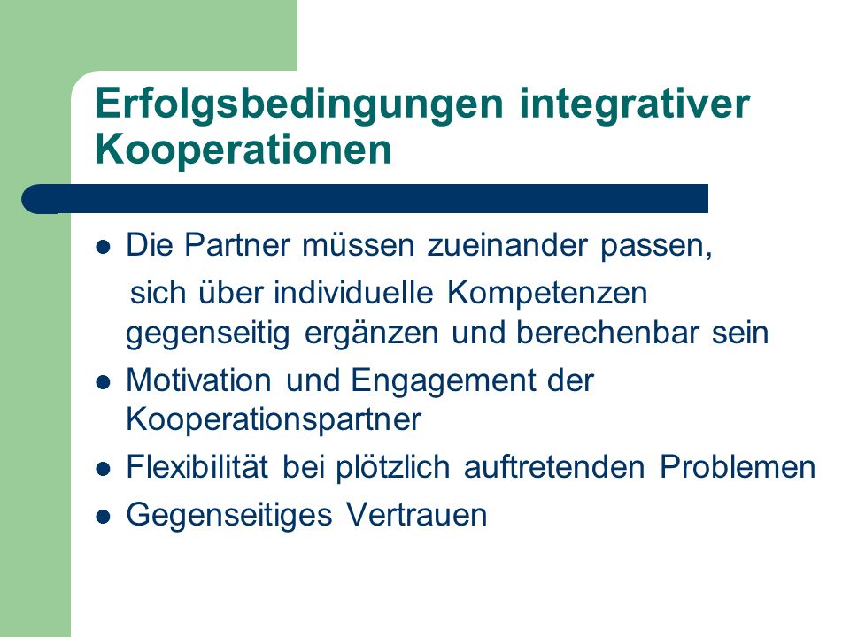 Erfolgsbedingungen integrativer Kooperationen