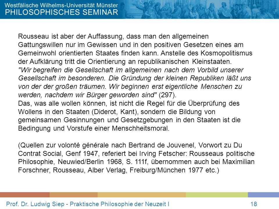Prof. Dr. Ludwig Siep - Praktische Philosophie der Neuzeit I