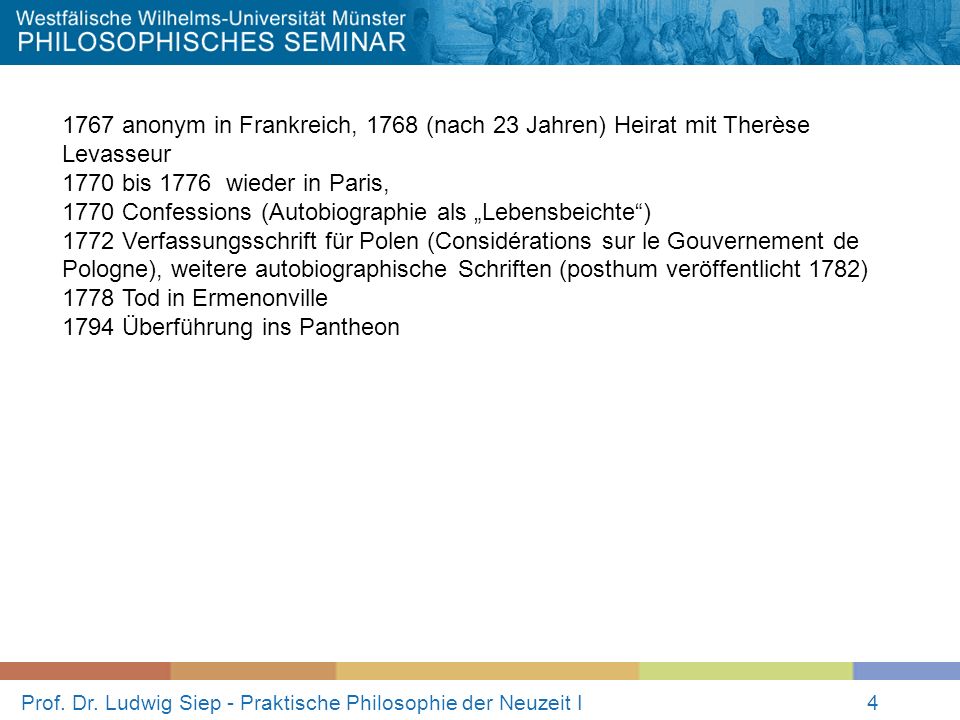 Prof. Dr. Ludwig Siep - Praktische Philosophie der Neuzeit I