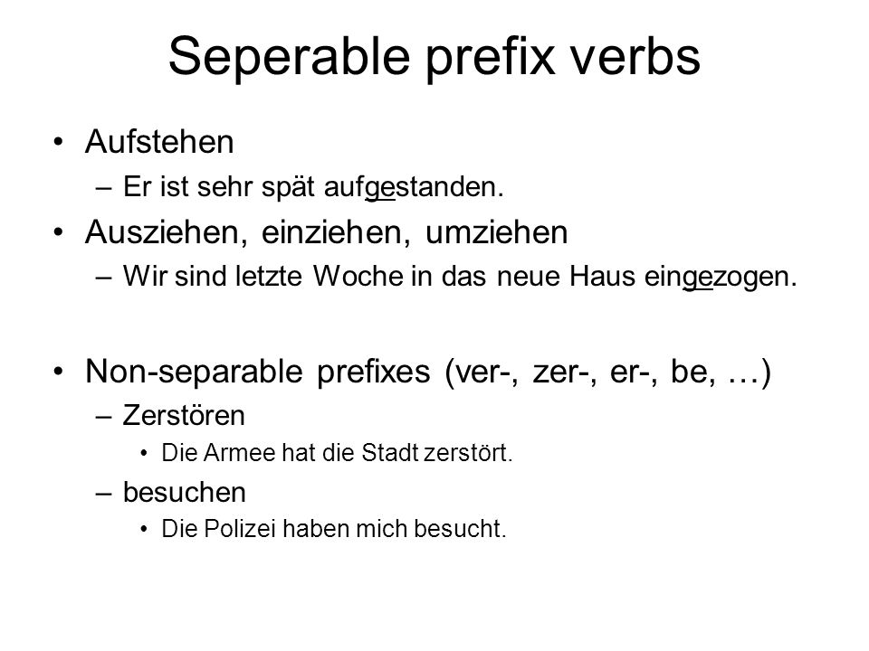 Seperable prefix verbs
