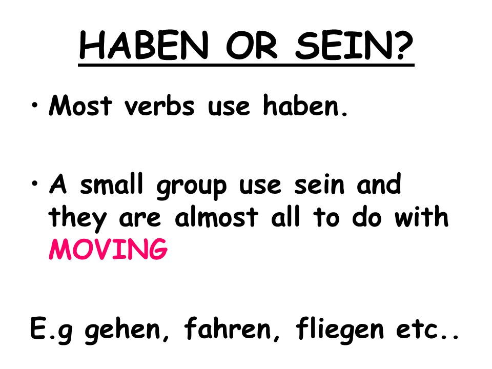 HABEN OR SEIN Most verbs use haben.