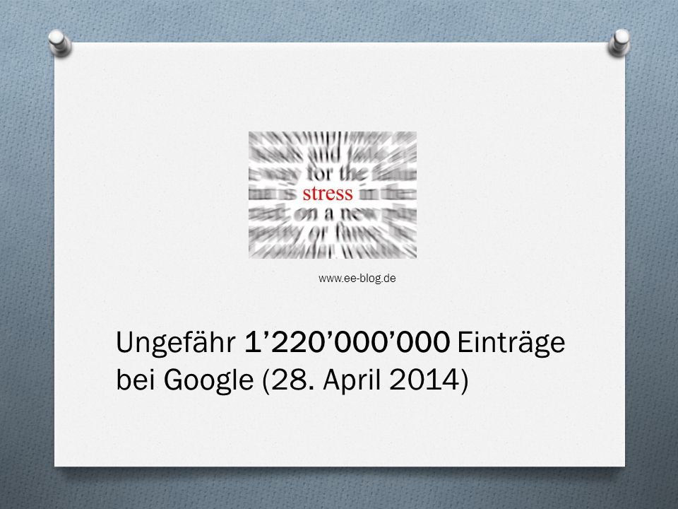 Ungefähr 1’220’000’000 Einträge bei Google (28. April 2014)