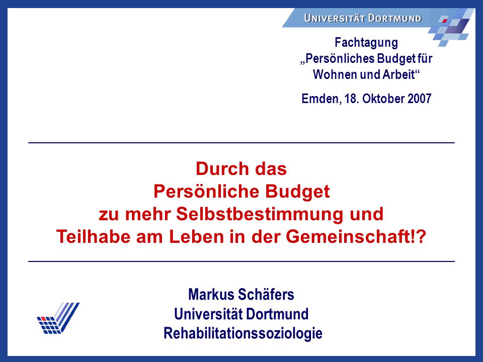 Fachtagung „Persönliches Budget für Wohnen und Arbeit
