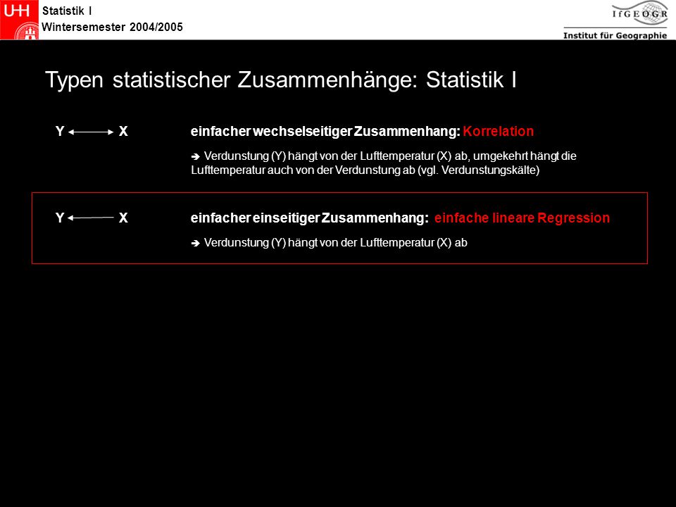 Statistik Typen statistischer Zusammenhänge: Statistik I